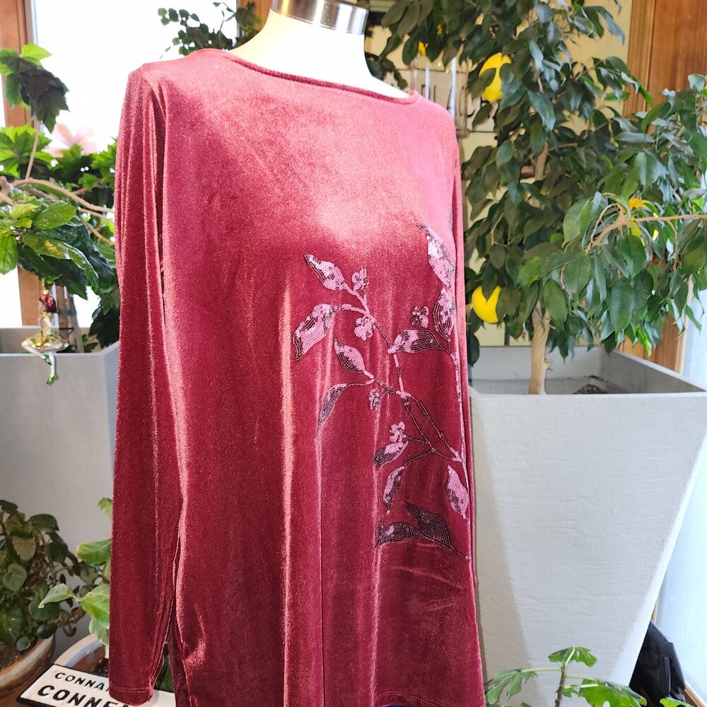 BEAUTFUL by Lawrence Zarian Stretch Velvety Sequin Tunic Cranberry
